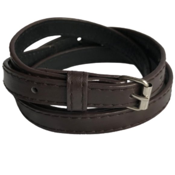 Dark Brown Silver Buckle Faux Leather Slim Belt - Picture 1 of 7